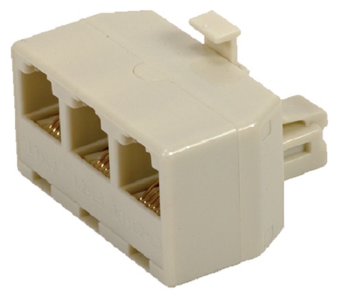 RCA TP6258R Modular Triplex 3-line Phone Jack; This 6-conductor multi line adapter can turn 1 line into many; It separates 3 line phone jacks; It is ideal for use with separate phone, fax or modems; Allows up to 3 telephone numbers on 3 separate lines; White finish; UPC 079000313984 (TP6258R TP-6258R)