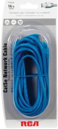 RCA TPH531B Cat5e 14' Network Cable, Blue, Connect your computer or other device to a network with this Cat5e Ethernet Cable, RJ-45 connectors, 100MHz bandwidth, UPC 044476061462 (TPH-531B TPH 531B TP-H531B TPH531)