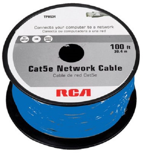 RCA TPH534BR 100 ft. Networking Patch Cable, Ideal for use with 10 and 100 Base-T networks, 50-micron gold-plated RJ45 connectors to insure a clean and clear transmission, Premium snagless-type moldings to protect the connection, Gray PVC jacket, UPC 044476079764 (TPH534BR TPH-534BR)