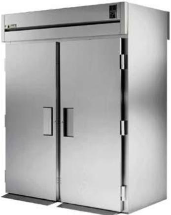 True TR2RRT-2S-2S Roll-Thru Solid Door Refrigerator, Exterior & Interior - 300 series stainless steel front, top, bottom and back. Stainless steel sides,  walls, back, floor and door liner, Energy saver switch (TR2RRT 2S 2S     TR2RRT2S2S) 