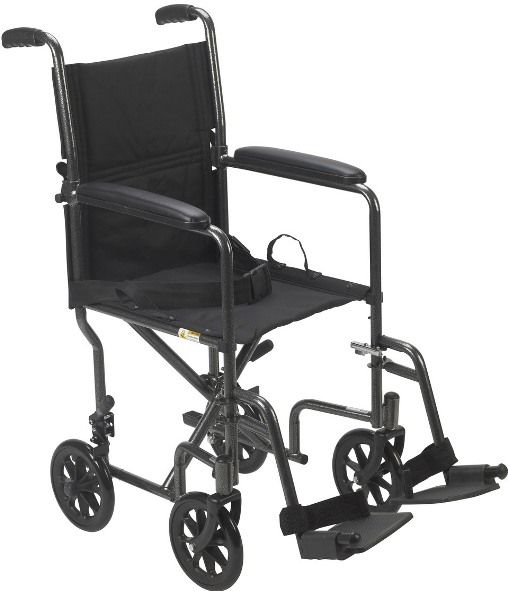 Drive Medical TR37E-SV Lightweight Steel Transport Wheelchair, Fixed Full Arms, 17