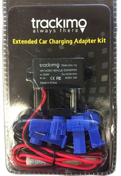 Trackimo TRK120 Vehicle Kit; Input voltage range 8v - 35v; Can be hard wired to car; 1 Meter wires length; 5v micro USB connector output; Dimensions 1.8