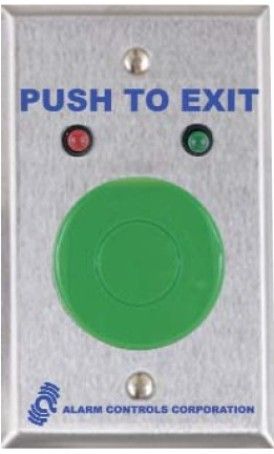 Alarm Controls TS1 H.D., N/O, N/C 10 A. CONTACTS, 1.5 INCH GREEN BUTTON, PUSH TO EXIT, RED, GREEN LEDS, S.G. (DAT.TS1)