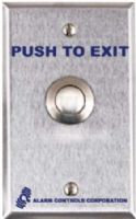 Alarm Controls TS-12 Vandal Resistant 3/4 Inch Brass Nickel Plated Pushbutton, Vandal Resistant 3/4 Inch Brass Nickel Plated Pushbutton, Labeled "Push To Exit", Momentary Action Switch, D.P.D.T. Contacts Rated 4A. at 25 Vdc Or 120 Vac, Switch Terminated With 10 Inch Colored Leads, Switch Mounted On Single Gang 430 Stainless Steel Wallplate, 1.5 Inch Switch Depth Behind Plate, Switch Is Constructed To Meet Ip65 Standard For Direct Water Spray (TS12 TS-12 TS 12) 