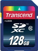Transcend TS128GSDXC10 Premium Flash memory card, Class 10 SD Speed Class, 128 GB Storage Capacity, SDXC Memory Card Form Factor, 2.7 - 3.6 V Supply Voltage, Plug and Play, RoHS Compliant Standards, ECC support, write protection switch, Content Protection for Recorded Media Features, UPC 760557823902 (TS128GSDXC10 TS128-GSDXC-10 TS128 GSDXC 10) 