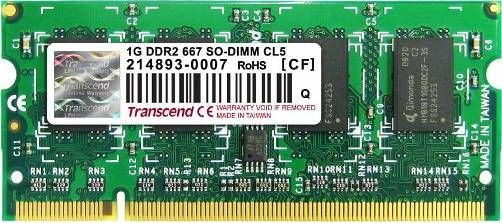 Transcend TS128MSQ64V5U DDR2 200PIN 667 SO-DIMM 1GB Memory Module With 128Mx8 CL5, JEDEC standard 1.8V +/- 0.1V Power supply, VDDQ=1.8V +/- 0.1V, Max clock Freq 333MHZ, 667Mb/s/Pin; Posted CAS, Write Latency (WL) = Read Latency (RL)-1, Burst Length 4, 8 (Interleave/nibble sequential), UPC 760557806585 (TS-128MSQ64V5U TS 128MSQ64V5U TS128M-SQ64V5U TS128M SQ64V5U)