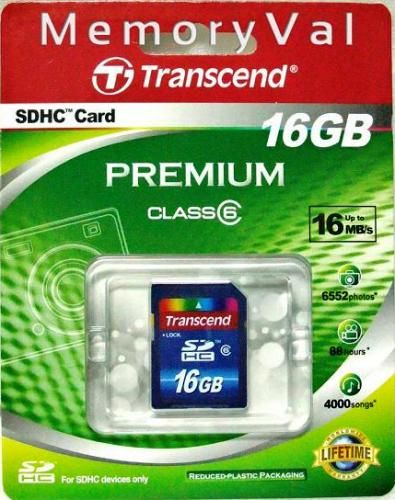 Transcend TS16GSDHC6 Premium Series SDHC Class 6 16GB Memory Card, Fully compatible with SD 2.0 Standards, SDHC Class 6 compliant, Easy to use, plug-and-play operation, Built-in Error Correcting Code (ECC) to detect and correct transfer errors, Complies with Secure Digital Music Initiative (SDMI) portable device requirements, UPC 760557811091 (TS-16GSDHC6 TS 16GSDHC6 TS16G-SDHC6 TS16G SDHC6)