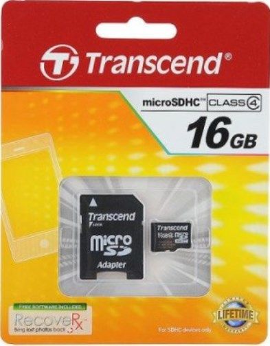 Transcend TS16GUSDHC4 microSDHC 16GB Memory Card with Adapter, Fully compatible with SD 2.0 Standards, SDHC Class 4 compliant, Easy to use, plug-and-play operation, Built-in Error Correcting Code (ECC) to detect and correct transfer errors, Complies with Secure Digital Music Initiative (SDMI) portable device requirements, UPC 760557819837 (TS-16GUSDHC4 TS 16GUSDHC4 TS16G-USDHC4 TS16G USDHC4)
