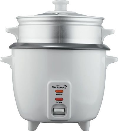 Brentwood Appliances TS-180S Rice Cooker 8 Cup with Steamer in White Color, Rice Cooker and Steamer 8 Cup Capacity, Steamer Attachment Included, Non-Stick Coated Inner Pot, Automatic Shut Off, Dimensions 12