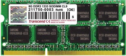 Transcend TS1GSK64V3H DDR 204Pin 8GB DDR3 1333 SO-DIMM Unbuffer Non-ECC Memory Module, JEDEC standard 1.5V +/- 0.075V Power supply, 8 bit pre-fetch, Burst Length (4, 8), Bi-directional Differential Data-Strobe, Internal calibration through ZQ pin, On Die Termination with ODT pin, Serial presence detect with EEPROM, UPC 760557821571 (TS-1GSK64V3H TS 1GSK64V3H TS1G-SK64V3H TS1G SK64V3H)