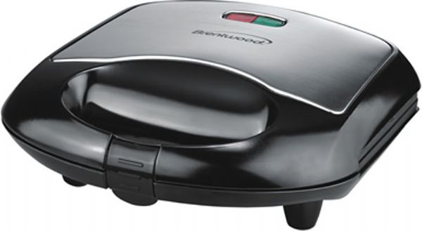 Brentwood Appliances TS-240B Sandwich Maker in Black Color, Stylish Brushed Stainless Steel and Black Finish, Non-Stick Coating, Cool Touch Housing and Handle, Power and Ready Light Indicators, Cord Storage, Dimensions 9