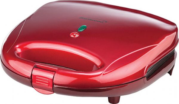 Brentwood Appliances TS-240R Sandwich Maker in Red Color, Non-Stick Coating, Cool Touch Housing and Handle, Power and Ready Light Indicators, Cord Storage, Compact design, Dimensions 9.75