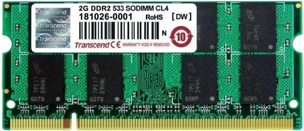 Transcend TS256MSQ64V5U DDR2 200PIN 533 SO-DIMM Non-Registered 2GB Memory Module With 128Mx8 CL4, JEDEC standard 1.8V +/- 0.1V Power supply, VDDQ=1.8V +/- 0.1V, Max clock Freq 267MHZ, 533Mb/S/Pin.; Posted CAS, Write Latency (WL) = Read Latency (RL)-1, Burst Length 4, 8 (Interleave/nibble sequential), UPC 760557805625 (TS256M-SQ64V5U TS256M SQ64V5U TS-256MSQ64V5U TS 256MSQ64V5U)