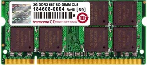 Transcend TS256MSQ64V6U DDR2 200Pin SO-DIMM DDR2-667 Unbuffer Non-ECC 2GB Memory Module, JEDEC standard 1.8V  0.1V Power supply, Programmable Additive Latency 0, 1, 2, 3 and 4; Write Latency (WL) = Read Latency (RL)-1, Burst Length 4,8 (Interleave/nibble sequential), Programmable sequential/Interleave Burst Mode, UPC 760557805618 (TS-256MSQ64V6U TS 256MSQ64V6U TS256 MSQ64V6U)