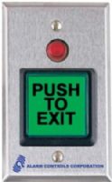 Alarm Controls TS3 Green Illuminated Push to Exit 2 in sq Pushbutton with 1/2 in Red LED, SPDT 10 A Contacts, Request to Exit, SG Plate (DAT.TS3 TS-3) 