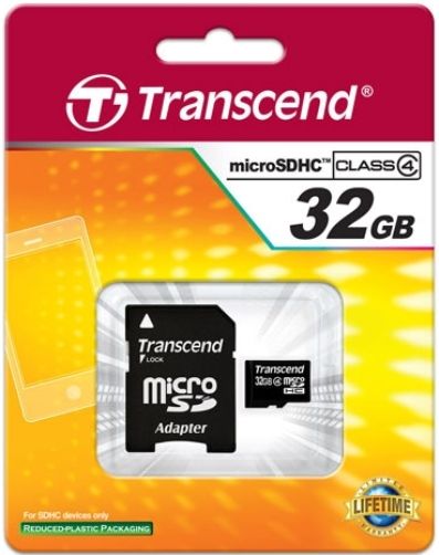 Transcend TS32GUSDHC4 microSDHC 32GB Memory Card with Adapter, Fully compatible with SD 2.0 Standards, SDHC Class 4 compliant, Easy to use, plug-and-play operation, Built-in Error Correcting Code (ECC) to detect and correct transfer errors, Complies with Secure Digital Music Initiative (SDMI) portable device requirements, UPC 760557819844 (TS-32GUSDHC4 TS 32GUSDHC4 TS32G-USDHC4 TS32G USDHC4)