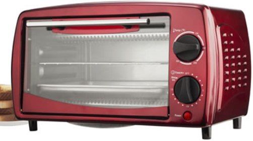 Brentwood TS-345R Four Slice Toaster Oven, Red; Housing and Front Panel and Glass Holders; Stainless Steel Straight Handle, Black Knob and Foot; 3-Pin Polarized; 150-450F Temperature Control; 15 Minutes Timer with Stay-On; 2Pcs Quartz Heating Element; Zinc Coating Chamber; Food tray and Wire Rack Included; 700 Watts Power; cETL Approval Code; Dimension (LxWxH) 14.5 x 9.5 x 8.5; Weight 8.0 lbs.; UPC 181225003455 (TS345R TS 345R TS-345) 