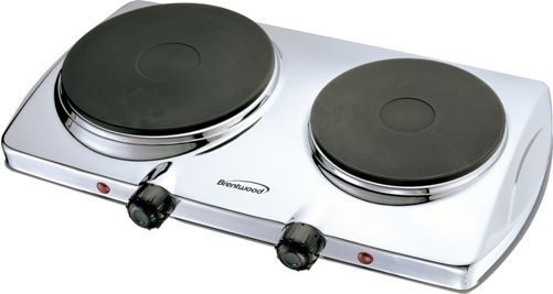 Brentwood TS-372 Double Hotplate Chromed Electric Burner, 1440 Watts, Automatic Safety Shut-Off with Thermal Fuse, Thermostat Regulated Variable Temperature Control, Fast-Heat Up, Cast Iron Heating Element, Durable, Easy to Clean Chromed Housing, Power Light Indicator, cETL Approval, UPC 857749002211 (TS372 TS 372)