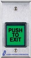 Alarm Controls TS-40 Press Exit Single Gang Stainless Steel, Meets the boca code for access controlled egress doors, pushbutton will release door if power to timer fails, Green 2 inch square pushbutton, Labeled "push to exit", Momentary action switch, Timed contacts are adjustable from 2 to 45 seconds, contacts rated 2a. at 35 vdc or 120 vac, Switches terminated with colored leads (TS40 TS-40 TS 40) 