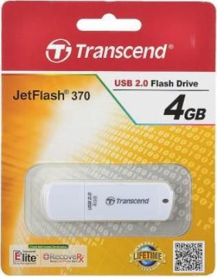 Transcend TS4GJF370 JetFlash 370 4GB Flash Drive, White, Fully compatible with Hi-speed USB 2.0 interface, Easy Plug and Play installation, USB powered, No external power or battery needed, LED status indicator, Extremely slim and portable, Exclusive Transcend Elite data management software, Ultra-light weight of just 8.5g, UPC 760557821953 (TS-4GJF370 TS 4GJF370 TS4G-JF370 TS4G JF370)