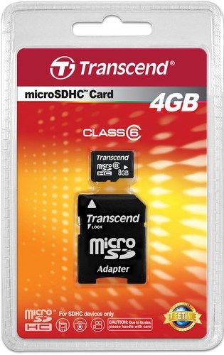 Transcend TS4GUSDHC6 microSDHC Class 6 (Premium) 4GB Memory Card with microSD Adapter, Fully compliant with the SD 2.0 standard, Only 10% the size of a standard SD card, SDHC Class 6 speed rating guarantees fast and reliable write performance, Built-in Error Correcting Code (ECC) to detect and correct transfer errors, UPC 760557811725 (TS-4GUSDHC6 TS 4GUSDHC6 TS4G-USDHC6 TS4G USDHC6)