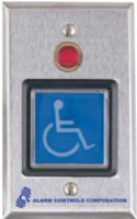 ALARM CONTROLS TS5 2in SQ. BLUE ILLUMINATED PUSHBUTTON With 1/2 in RED LED, S.P.D.T.10 A. CONTACTS, HANDICAPPED SYMBOL, S .G. PL. (DAT.TS5) 