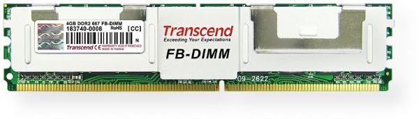 Transcend TS512MFB72V6T-T 240PIN DDR2 667 Fully Buffered DIMM 4GB Memory Module With 256Mx4 CL5, 3.2Gb/s, 4.0Gb/s link transfer rate, 1.8V +/- 0.1V Power Supply for DRAM VDD/VDDQ, 1.5V +/- 0.075V Power Supply for AMB VCC, 3.3V +/- 0.3V Power Supply for VDDSPD, Serial presence detect with EEPROM, UPC 760557806042 (TS512MFB72V6TT TS512MFB72V6T TS512MFB72V6 TS-512MFB72V6T-T)