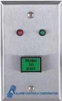 Alarm Controls TS-6 5/8 in X 7/8 in Green Illuminated Pushbutton, Labeled “Push To Exit”; Red and Green Leds Operate on 12 or 24 Volts; Momentary Action Switch; D.P.D.T. Contacts Rated 2A. @ 12 - 28 Vdc; Switch Terminated With 10" Leads, Illuminated with Hi Brightness Led and mounted on Single Gang 430 Stainless Steel Wallplate; 1.25 Inch Depth Behind Plate; UPC 604840970068 (TS-6 TS-6 TS6) 