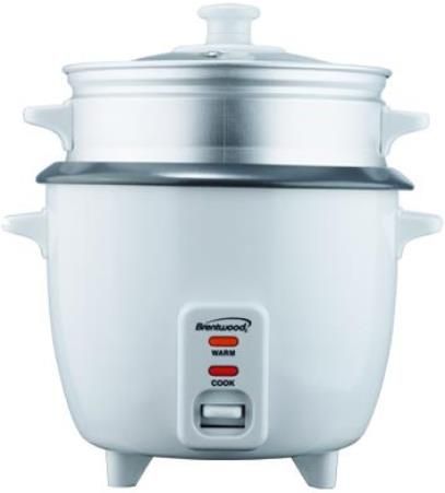 Brentwood Appliances TS-600S Rice Cooker with Steamer in White, 5 Cup Capacity, Steamer Attachment Included, Non-Stick Coated Inner Pot, Automatic Shut Off, 400 Watts Power, cUL Approval, Dimension (LxWxH) 9.75 x 9.25 x 10.75, Weight 4.0 lbs., UPC 710108001556 (TS600S TS 600S TS-600)