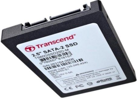 Transcend TS60GSSD25D-M Internal 2.5 60GB Solid State Drive, Fully SATA II 3.0Gbps compatible, Non-volatile Flash Memory for outstanding data retention, Built-in 64MB DRAM cache buffer, Built-in ECC (Error Correction Code) functionality and wear-leveling algorithm ensures highly reliable of data transfer, Lower Power Consumption, Shock resistance, UPC 760557816157 (TS60GSSD25DM TS-60GSSD25D-M TS 60GSSD25D-M TS60G SSD25D-M)