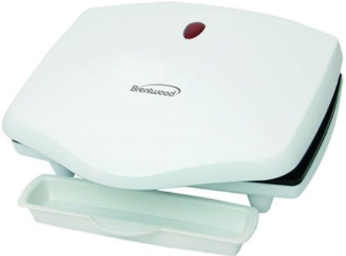 Brentwood TS-610 Contact Indoor Grill in White, 1100 Watts Power, Low fat grilling, Fat drips away from food into drip tray, Non-stick coating for easy cleaning, Plastic Spatula (Included), Convenient extra large grilling surface, Slanted design plate for healthy cooking, Dishwasher safe drip tray (included), Stands up-right for compact storage, UPC 181225806100 (TS610 TS 610)