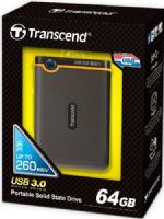 Transcend TS64GSSD18C3 Portable USB 3.0 64GB External Solid State Drive, SuperSpeed USB 3.0 and USB 2.0 connection options, Faster and more durable than USB 2.0 portable hard drives, Shock/slip-resistant silicone outer shell, Connection bandwidth up to 5Gbits per second, Extra-large storage capacity, UPC 760557819486 (TS-64GSSD18C3 TS 64GSSD18C3 TS64G-SSD18C3 TS64G SSD18C3) 