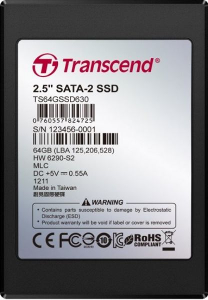Transcend TS64GSSD630 Internal Solid State Drive, 64 GB Capacity, Multi-level cell NAND Flash Memory Type, 2.5