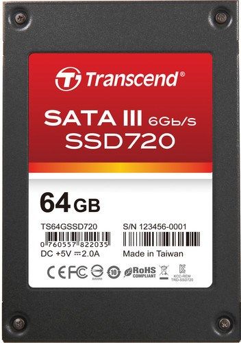 Transcend TS64GSSD720 Internal 64GB SSD Solid State Drive, Read up to 560MB/s, Write up to 540MB/s, Next Generation SATA III 6Gb/s Interface, SandForce Driven, TRIM Command support, Ultra-slim 7mm form factor, SATA 6Gbps/3Gbps/1.5Gbps connection options, Intelligent Block Management and Wear Leveling, UPC 760557822035 (TS-64GSSD720 TS 64GSSD720 TS64G-SSD720 TS64G SSD720)