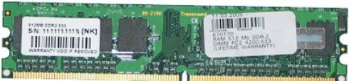 Transcend TS64MLQ64V5J DDR2 Memory Module, 512 MB Storage Capacity, DDR2 SDRAM Technology, DIMM 240-pin Form Factor, 533 MHz - PC2-4200 Memory Speed, CL4 Latency Timings, ECC Data Integrity Check, Unbuffered RAM Features, 64 x 72 Module Configuration, 1.8 V Supply Voltage, UPC 760557795537 (TS64MLQ64V5J TS-64MLQ-64V5J TS 64MLQ 64V5J)