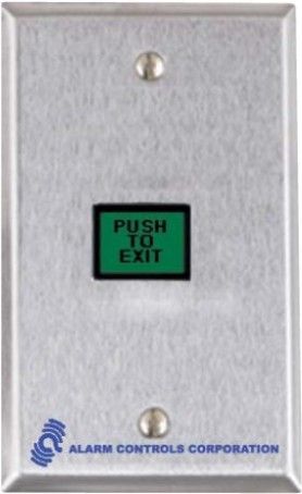 ALARM CONTROLS TS7 5/8 x 7/8in GREEN ILLUMINATED PUSHBUTTON, D.P.D.T. 3 A. CONTACTS, PUSH TO EXITS.G. PLATE (DAT.TS7)