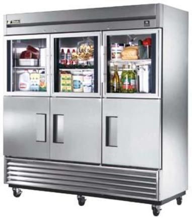 True TS-72-3-G-3 Refrigerator, Reach-in, two-section, 72 cu. ft., 9 shelves, 300 series stainless steel exterior  & interior with 300 series stainless steel floor (TS72-3-G-3   TS-723-G-3   TS-72-3G-3   TS723G3) 