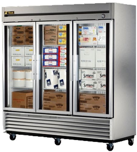 True TS-72FG 72 Cu. FT. Reach-In All Stainless Steel Glass Door Freezer, 3 Swing Doors, 72 Cu.Ft. Capacity, 9 Shelves, 1.5 HP, 14.1 Amps, Voltage 115/208-230/1, Triple pane thermal glass door, 300 series stainless steel front and sides (TS72FG TS 72FG TS72-FG TS72F TS72 TS-72)