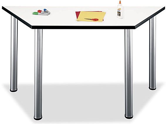 Bush TS85203 Trapezoid Conference Table, Aspen Collection, White Spectrum Finish, PVC edge banding stands up to bumping and rearranging, Stationary metal legs have levelers for uneven floors, Coated underside prevents clothing snags (TS-85203 TS 85203)