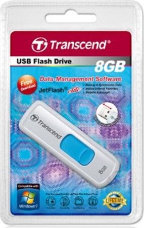 Transcend TS8GJF530 JetFlash 530 8GB Retracable Flash Drive (Blue Slider), White, Read 15 MByte/s, Write 7 MByte/s, Capless design with a sliding USB connector, Fully compatible with USB 2.0, Easy plug and play installation, USB powered. No external power or battery needed, Offers a free download of Transcend Elite data management tools, UPC 760557818151 (TS-8GJF530 TS 8GJF530 TS8G-JF530 TS8G JF530)