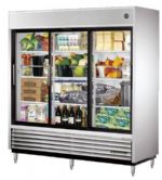 True TSD-69G-LD Reach-In Glass Slide Door Refrigerator with LED Lighting, 3 Gallon Capacity, 3 Doors, 6 Shelves, 78 1/8 in - 1375 mm Large, 29 5/8 in - 782 mm Depth, 78 3/8 in - 845 mm Height, 1/2 HP, 115/60/1 Voltage, 12 Amps, 5-15P NEMA Config, 9 ft / 2.74 m Cord Length, 625 lb - 284 Kg Crated Weight,  (TSD69GLD TSD-69G-LD TSD-69GLD) 