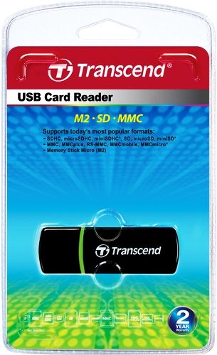 Transcend TS-RDP5K USB P5 Card Reader, Black, Fully Compliant with the Hi-Speed USB 2.0 Interface, USB powered (no external power or battery needed), LED indicates card insertion and data traffic, Supports modern memory cards, Plugs directly into USB portno cables needed, Compact and easy-to-carry, UPC 760557814887 (TSRDP5K TS RDP5K TS-RDP5)