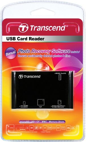 Transcend TS-RDP8K Multi-Card Reader P8 with Photo Recovery Software, Black, Fully Compliant with the Hi-Speed USB 2.0 Interface, USB powered (no external power or battery needed), LED indicates card insertion and data traffic, Compatible with the new SDHC standard, Supports modern memory cards, Useful RecoveRx Tool, UPC 760557814870 (TSRDP8K TS RDP8K TS-RDP8)