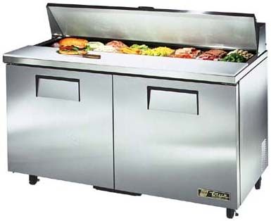 True TSSU-60-16-ADA Sandwich/Salad Unit, 15.5 cu.ft., cutting board, 300 stainless steel top - front, 2 doors, 4 shelves, white aluminium interior, 300 stainless steel floor, Front breathing, Work surface 36 high, Epoxy coated evaporator, Aluminum finished back, 8.0 Amps, 5-15 NEMA Config., 7 feet Cord Length, 312 Crated Weight (TSSU-60-16-ADA TSSU-60-16-ADA TSSU-60-16-ADA TSSU-60-16-ADA)