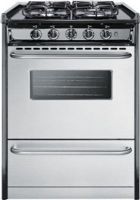 Summit TTM61027BRSW Professional Gas Range, 12000 BTU High output burner, Professional towel bar handles, Electronic ignition, Removable burner caps, Push-to-turn knobs, Porcelain construction, Slide-in look, Four sealed burners, Stainless steel oven and broiler door, Oven window with light, Broiler compartment, Recessed top, Two oven racks, Two-piece broiler tray, Replaces TNM61027BFRWY, Made in the U.S.A (TTM 61027 BRSW TTM 61027BRSW TTM61027 BRSW TTM-61027-BRSW TTM-61027BRSW TTM61027-BRSW) 