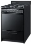 Summit TTM6107CS Gas Range In Black With Sealed Burners And Electronic Ignition, 24" Wide; Gas range (preset for natural gas), for LP conversion; Slim 24" width, apartment sized to fit in small or galley kitchens; Porcelain construction, solid construction for long-lasting durability; Four sealed burners, easy cleanup on boil-overs and accidental spills; UPC 761101051161 (SUMMITTTM6107CS SUMMIT TTM6107CS SUMMIT-TTM6107CS) 