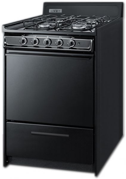Summit TTM6107CS Gas Range In Black With Sealed Burners And Electronic Ignition, 24