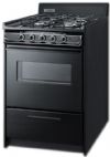 Summit TTM6107CSW Gas Range In Black With Sealed Burners, Oven Window, Interior Light, And Electronic Ignition, 24" Wide; Slim 24" width, apartment sized to fit in small or galley kitchens; Black finish, jet black exterior finish for a modern look in any kitchen; Electronic ignition, gas spark ignition for automatic lighting of burners; Gas range (preset for natural gas), For LP conversion; UPC 761101053486 (SUMMITTTM6107CSW SUMMIT TTM6107CSW SUMMIT-TTM6107CSW) 