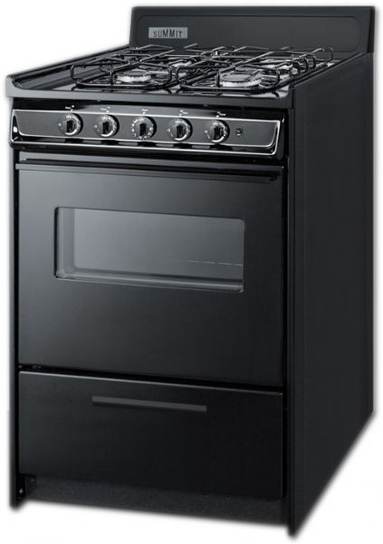 Summit TTM6107CSW Gas Range In Black With Sealed Burners, Oven Window, Interior Light, And Electronic Ignition, 24
