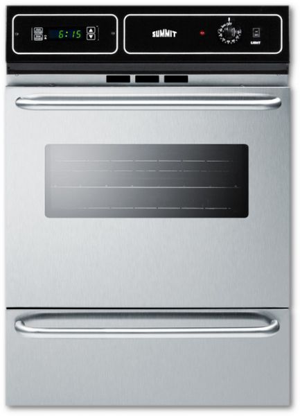 Summit TTM7212BKW Stainless Steel Gas Wall Oven With Electronic Ignition And Digital Clock/Timer, For Cutouts 22,37